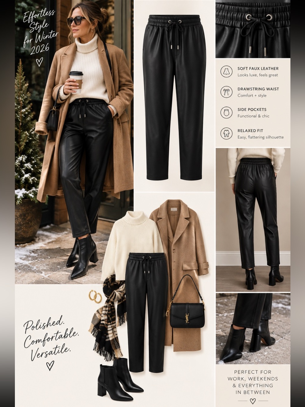 Drawstring Waist Vegan Leather Pant